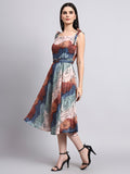 Multicolor Abstract Print Midi Dress