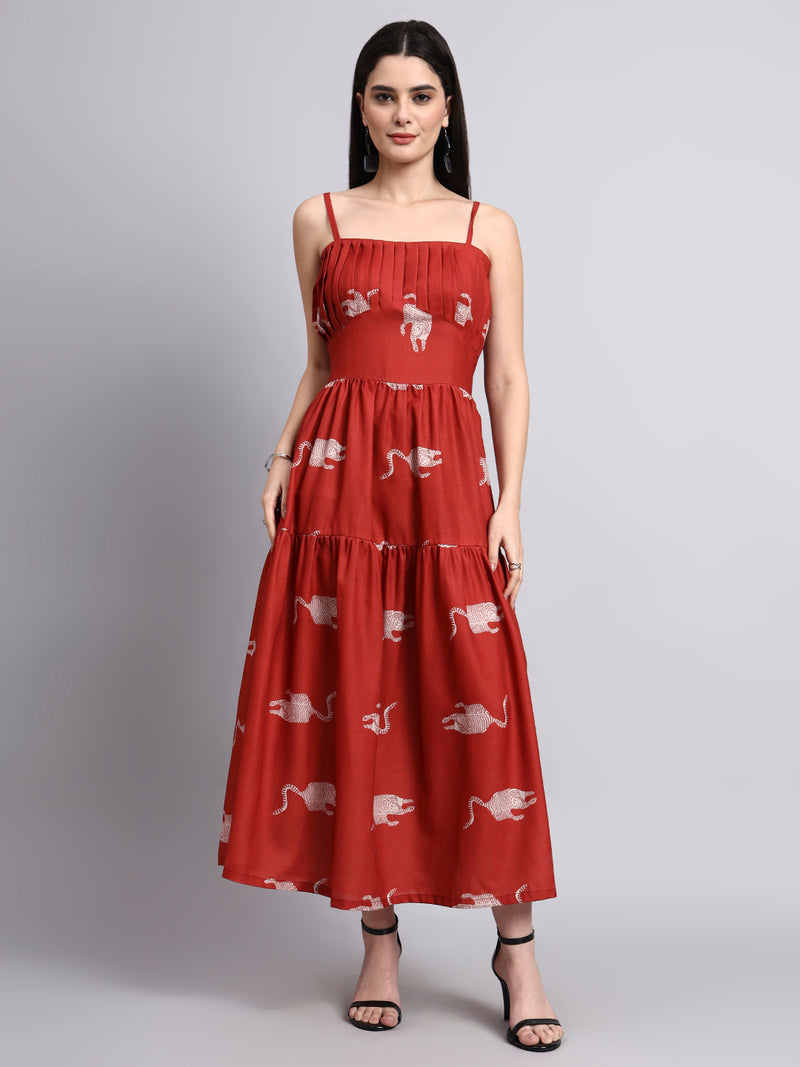 Terracotta Tiered Midi Dress