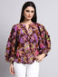 Purple Floral Printed Balloon Sleeve Top