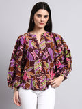 Purple Floral Printed Balloon Sleeve Top