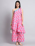 Aafreen Fuchsia Ikat One-Shoulder Coord Set