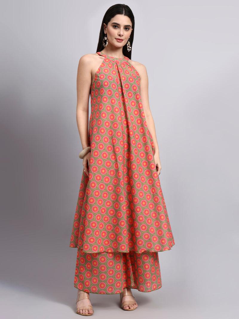 Ziyana Orange Halter Co-ord Set