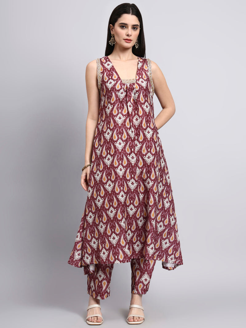 Aamira Purple Ikat Sleeveless Co-ord Set