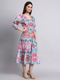Multicolor Ikat Print Midi Dress
