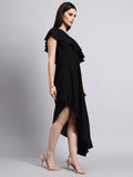 Black One-Shoulder Ruffled Asymmetric Dress
