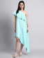 Aqua One-Shoulder Ruffled Asymmetric Dress