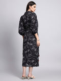 Black Printed Wrap Midi Dress