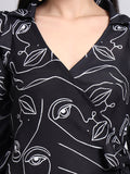 Black Printed Wrap Midi Dress