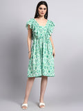 Green Ruffled Fit-and-Flare Dress