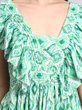 Green Ruffled Fit-and-Flare Dress