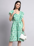 Green Ruffled Fit-and-Flare Dress