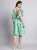 Green Ruffled Fit-and-Flare Dress