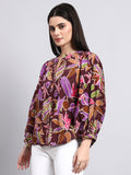Purple Floral Printed Balloon Sleeve Top
