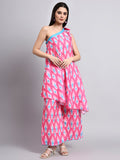 Aafreen Fuchsia Ikat One-Shoulder Coord Set