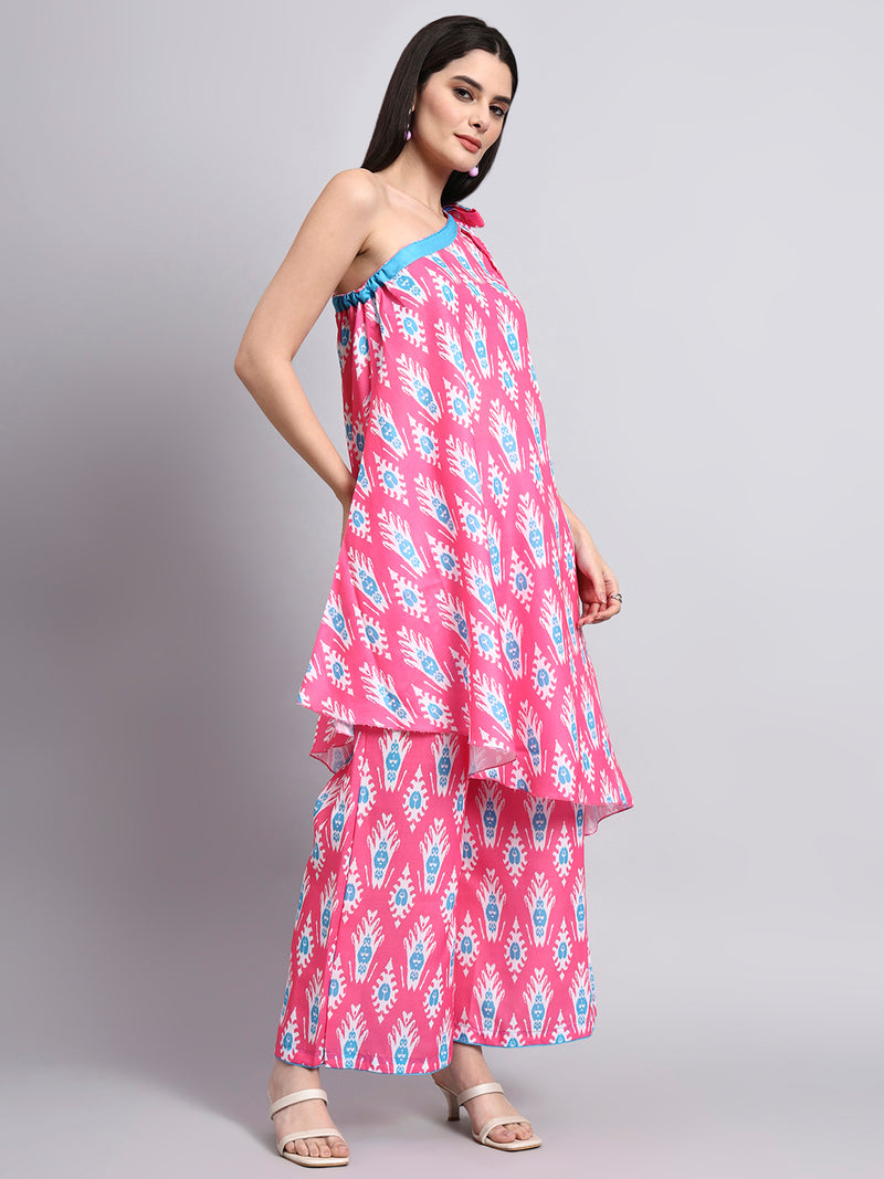 Aafreen Fuchsia Ikat One-Shoulder Coord Set