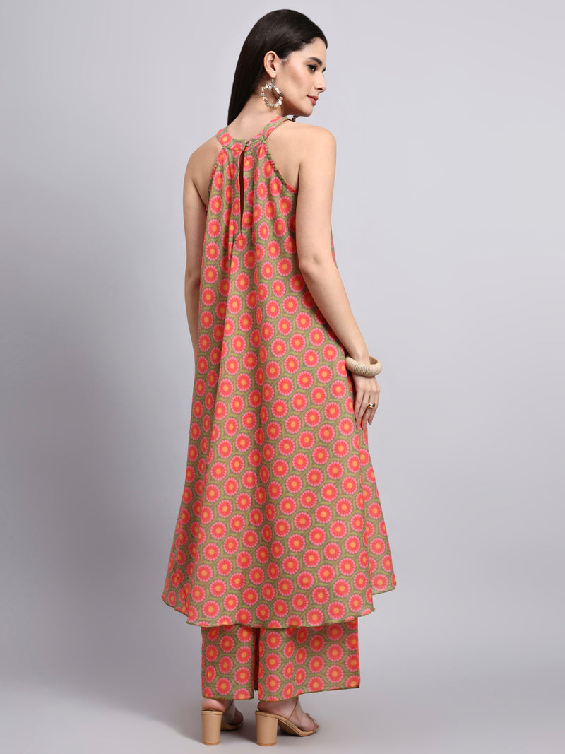 Ziyana Orange Halter Co-ord Set