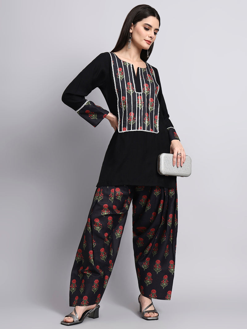 Nargis Black Mughal Print Embroidered Farshi Salwar Set