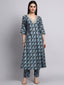 Blue Floral Printed Anarkali Kurta Set
