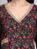 Mahveen Black Mughal Print Anarkali Set