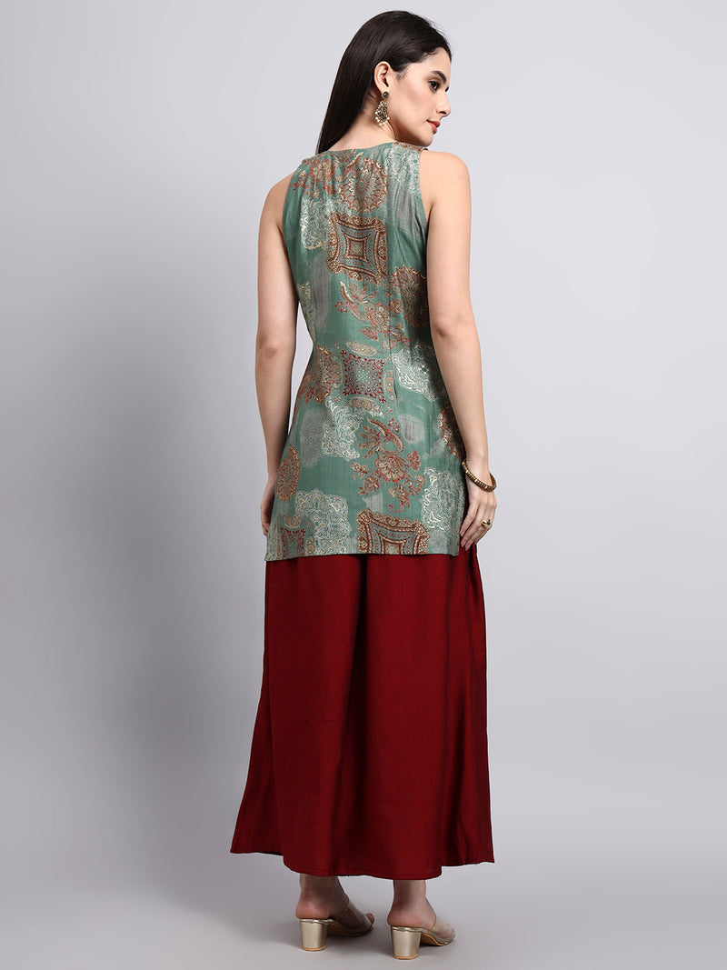 Mehrunisa green & Sleeveless Kurta Set