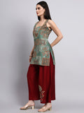 Mehrunisa green & Sleeveless Kurta Set