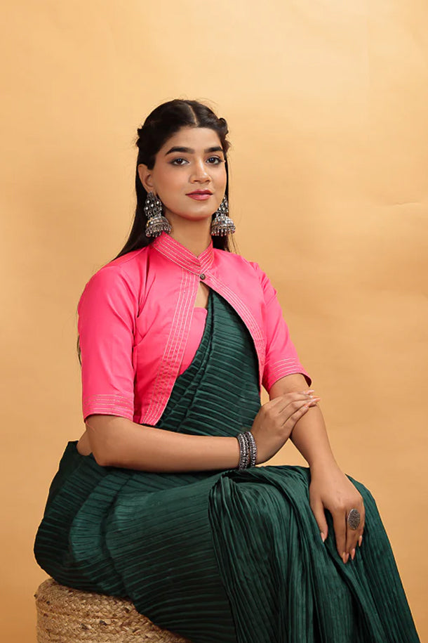 Fuchsia Pink Embroidered Layered Blouse