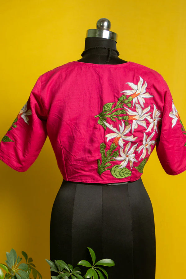Fuchsia Pink Parijat Embroidered Cotton Blouse