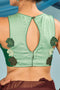 Green Dual Tone Halter Neck Embroidered Padded Blouse