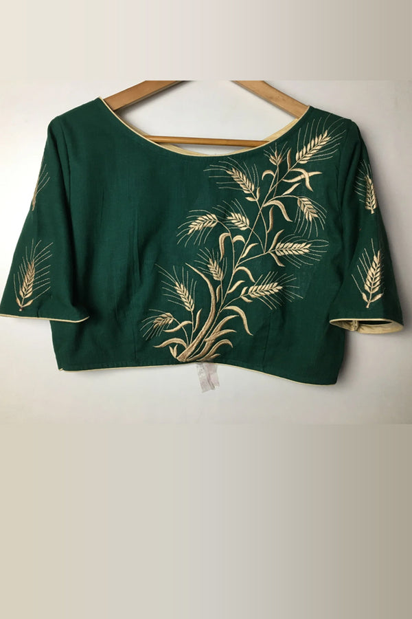 Green Embroidered Cotton Blouse