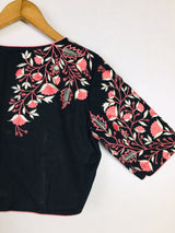 Black Foral Embroidery Cotton Blouse  - thesaffronsaga