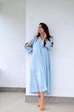 Ice Blue Embroidered Shirt Style Comfort Dress