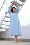 Ice Blue Embroidered Shirt Style Comfort Dress