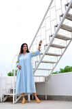 Ice Blue Embroidered Shirt Style Comfort Dress