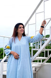 Ice Blue Embroidered Shirt Style Comfort Dress