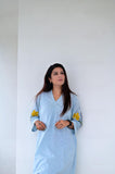 Ice Blue Embroidered Shirt Style Comfort Dress