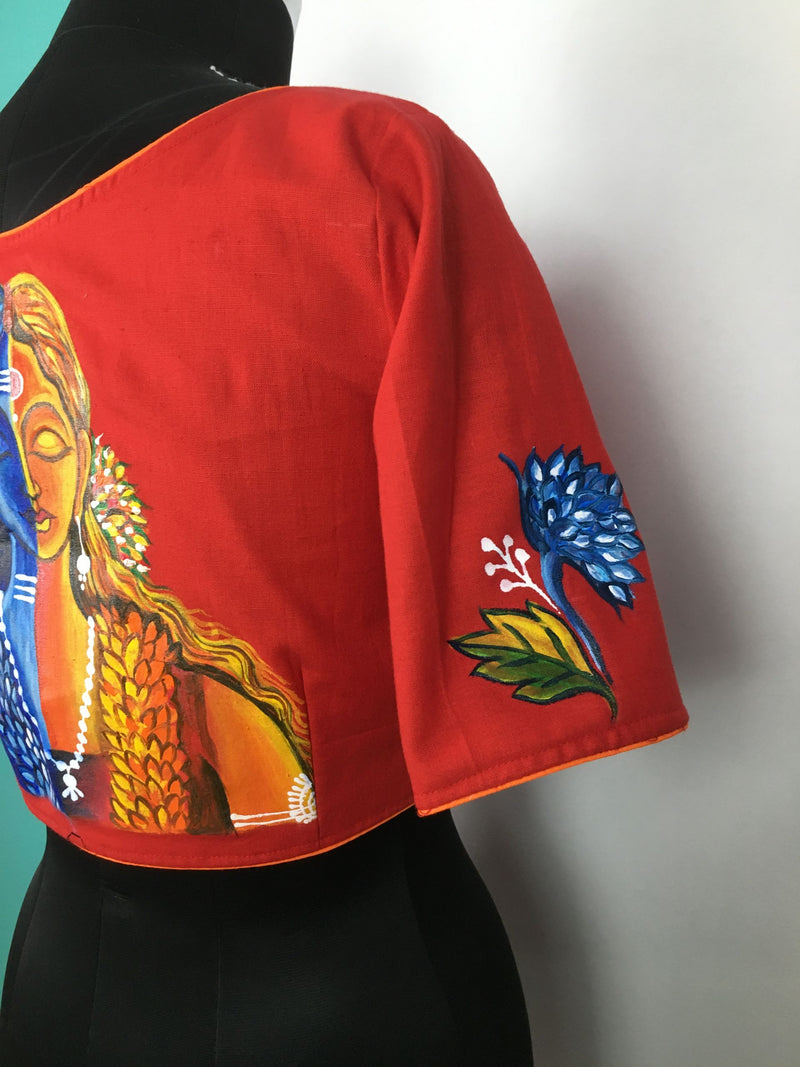 Red Hand Painted Cotton Blouse  - thesaffronsaga