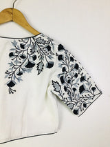 White Floral Embroidery Cotton Blouse  - thesaffronsaga