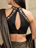 Black Gold Halter Neck Embroidered padded Blouse