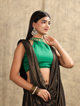 Emerald Green Halter Neck Embroidered Blouse