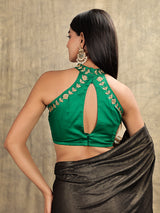 Emerald Green Halter Neck Embroidered padded Blouse
