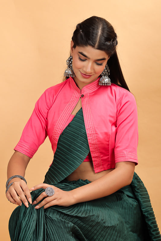 Fuchsia Pink Embroidered Layered Blouse