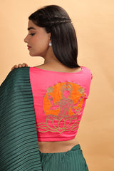 Pink Orange Durga Embroidery Gota Work Blouse