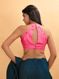 Fuchsia Pink Halter Neck Embroidered Blouse