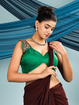 Emerald Green Embroidered Sleeveless Padded Blouse