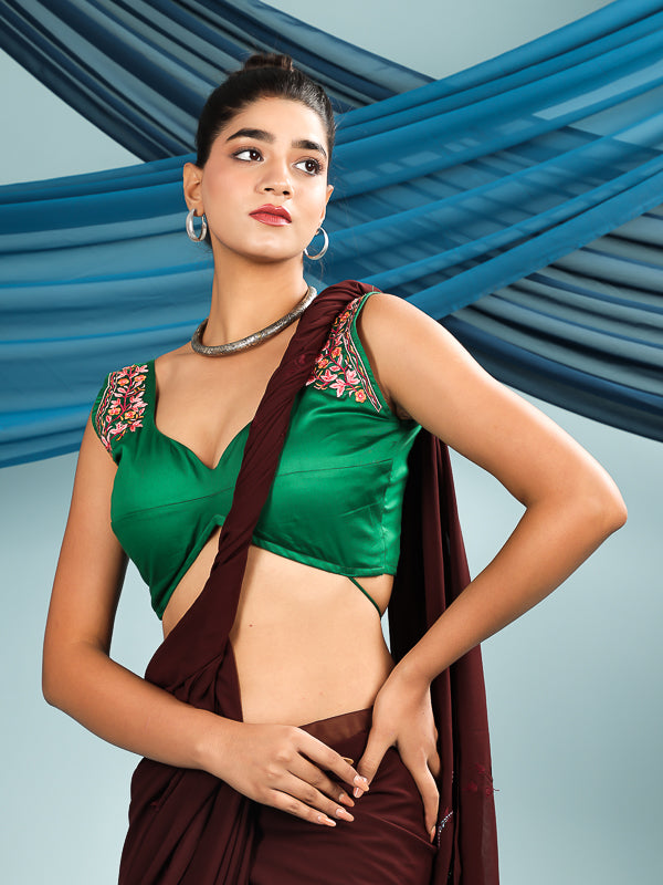 Emerald Green Embroidered Sleeveless Blouse