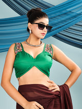 Emerald Green Embroidered Sleeveless Blouse