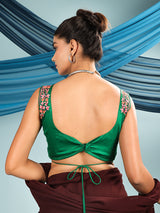 Emerald Green Embroidered Sleeveless Padded Blouse