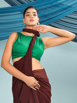 Green Dual Tone Halter Neck Embroidered Padded Blouse