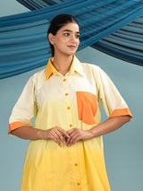 Yellow Orange Ombre Dyed Shirt Midi Dress