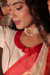 Dugga Mukoot - White Durga Embroidered Blouse